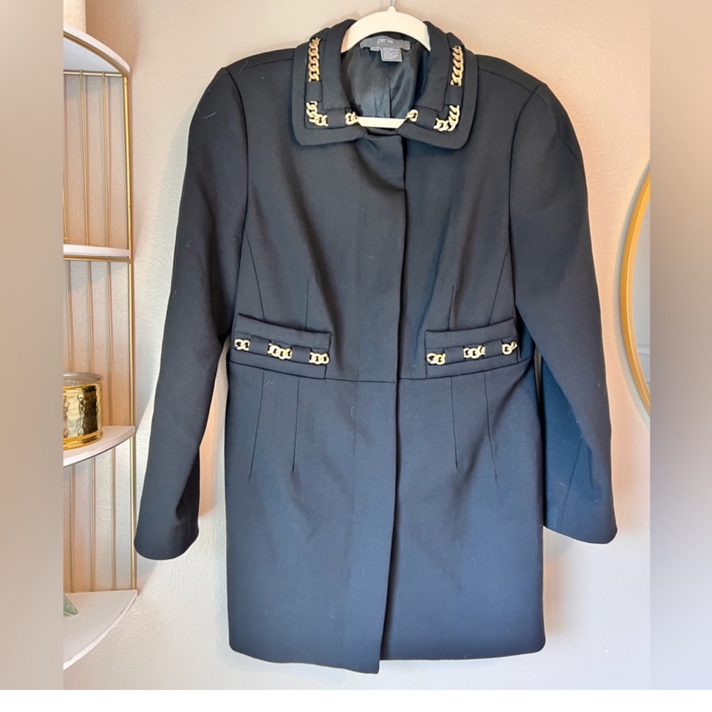 Per Se Wool Coat With Gold Chain Detail